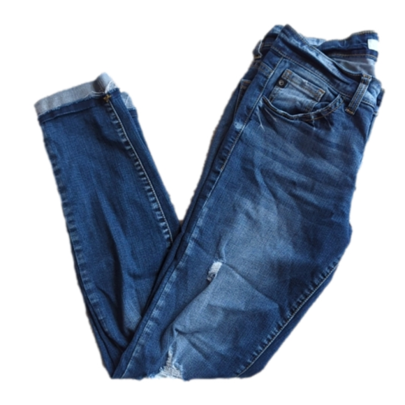 KanCan Distressed Stretchy Mid Rise Skinny Ankle Raw Hem Blue Jeans Size 26 - Picture 1 of 7